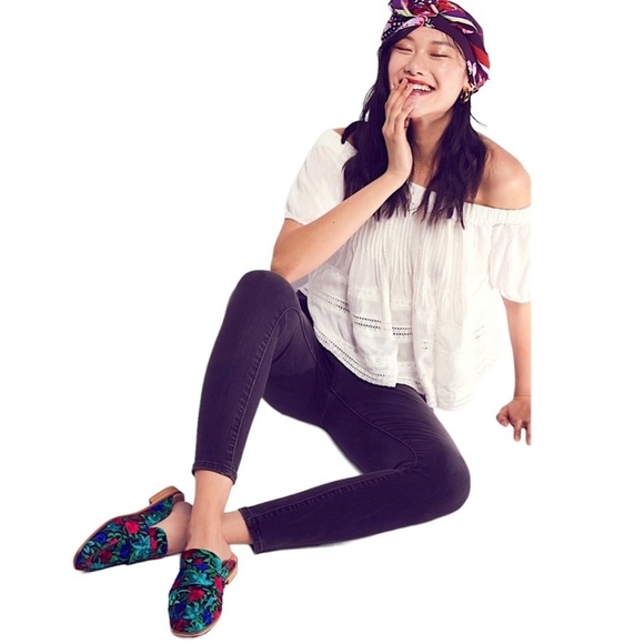 FREE PEOPLE At Ease Embroidered Brocade Slip On Flat Loafer Mules - Picture 4 of 15